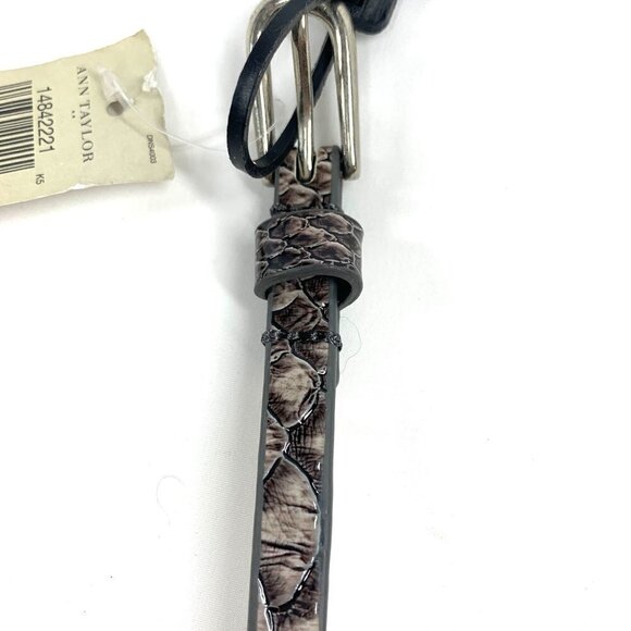 Ann Taylor Croc Embossed Patent Leather Belt Grey Size Medium NWT Style#324795 - Picture 3 of 7